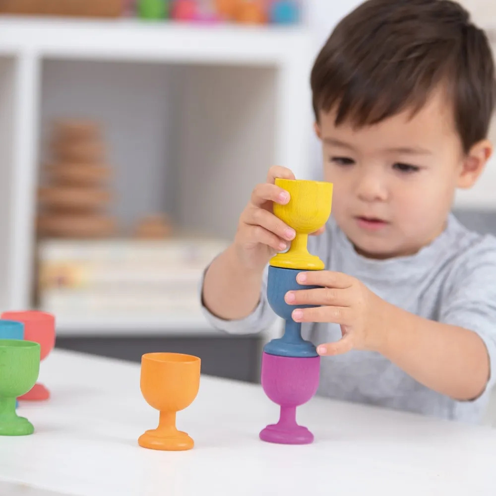 HOPTOYS Montessori Pour Tous<Coquetiers En Bois Arc-En-Ciel X 7