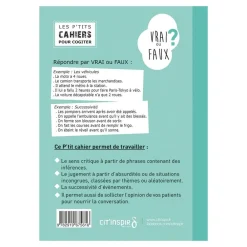 HOPTOYS ReÉducation Cognitive, Troubles Neurologiques<Les P'Tits Cahiers Pour Cogiter – N°1 Vrai Ou Faux?