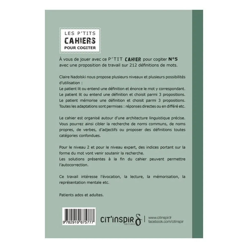 HOPTOYS Langage & Communication*Les P'Tits Cahiers Pour Cogiter – N°5 Definitions En Rafale