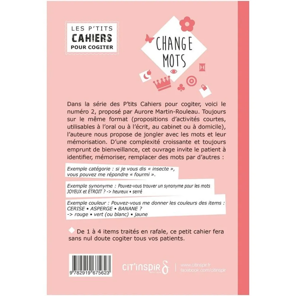 HOPTOYS ReÉducation Cognitive, Troubles Neurologiques<Les P'Tits Cahiers Pour Cogiter – N°2 Change Mots